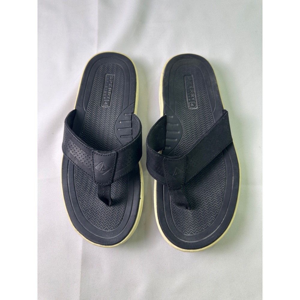 Sperry STS24079 Havasu Men's Flip Flop Sandals Black Leather Thong Size 7M Used
